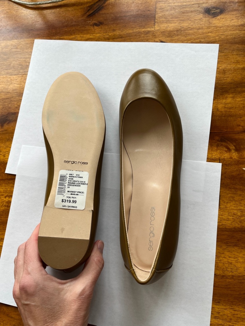 Sergio Rossi Leather Round-Toe Ballet Flats, size 38, NEW
